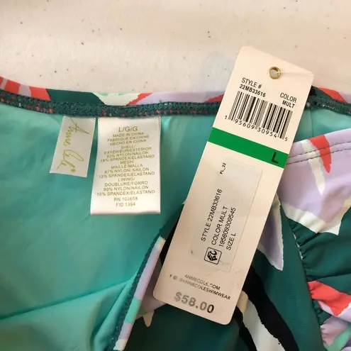 Anne cole Zesty Tropical Side-Shirred High-Waist Bikini Bottom Floral Green L