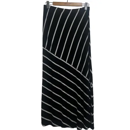 Matty M Women's Maxi Skirt Striped Black Silver Casual Elegant Size Large