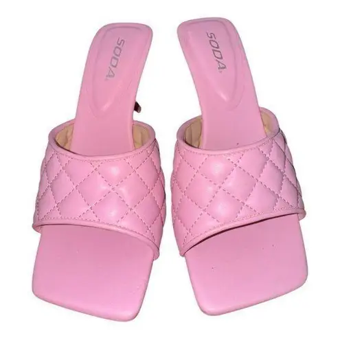 Soda Pink Quilted Mules with Open Toe