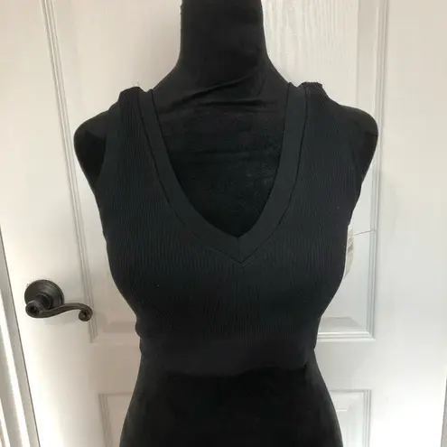 Aerie NWT Offline by  Black Ribbed V-Neck Bralette Crop Top  Support Size Large