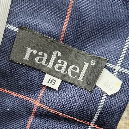 Vintage Rafael Plaid Blazer Skirt Suit Set Navy 16 Blue