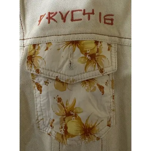 VTG Privacy Wear women's M Cream Embroidered Denim jacket W Orange Brown Accent Yellow Size M
