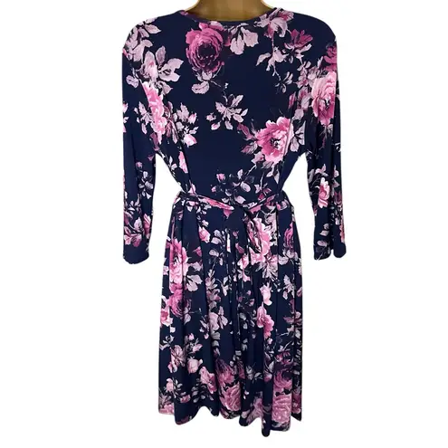Pinkblush Surplice Dress Tie Belt Floral Navy XL Maternity