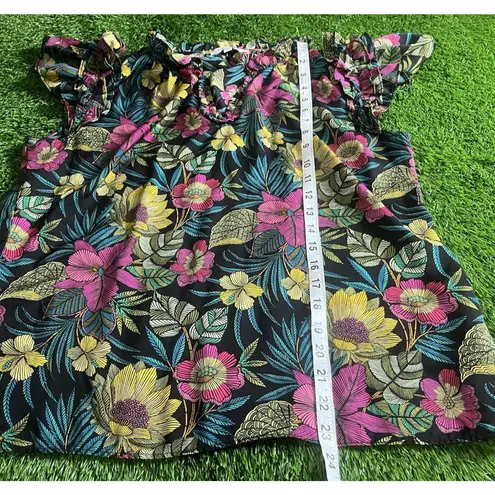 Rose + Olive Tropical Floral Boho Peasant Top - Large