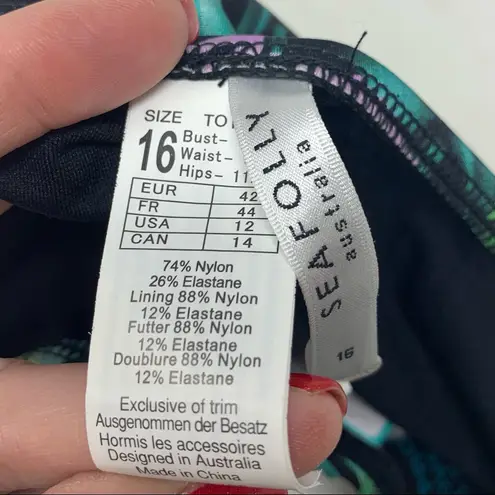 Seafolly Las Palmas Hipster Bikini Bottoms Size 12 Black Tropical NWT