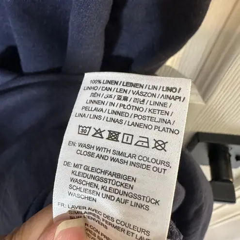 Gant 100% European Flax Linen Short Sleeve Navy Shirt Dress Midi Size 38 US 8 Blue