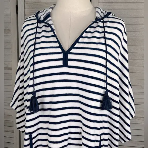 Lands'End  Terry Cloth Hooded Swim/Beach
Coverup Dress White/Navy-1X-2X