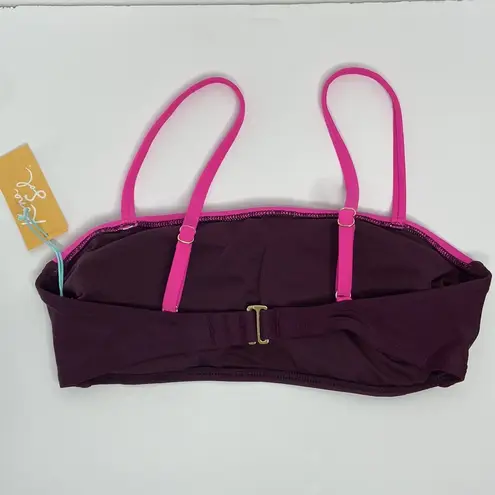 Kona Sol Burgundy Pink Colorblock Square Neck Bandeau Swim Top Size Medium NWT
