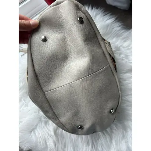 B Makowsky ANDREA Haircalf & Glove Leather Bucket Hobo w/ Fringe ~Stone Brown