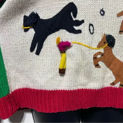 California Sweaters Knit Peru Novelty Horse Equestrian Cowboy Sweater Sz Medium