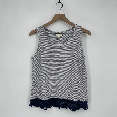 Maison Jules Striped Tank Top Lace Trim Navy White Size Medium