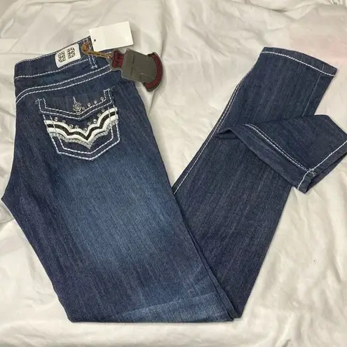 BB Jeans Embellished Dark Wash Denim Rhinestone Pocket Straight Leg Jeans Size 7 Silver