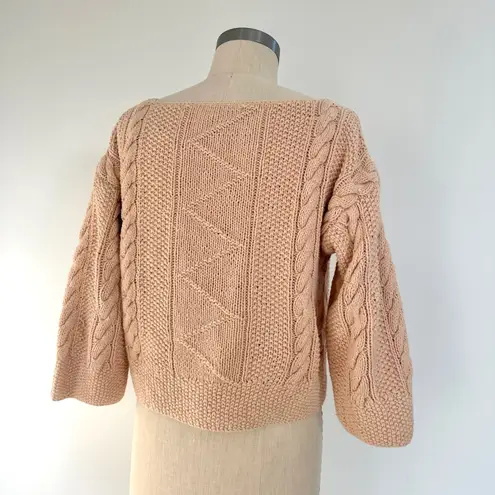 Vintage Peach Cable Knit Boat Neck Sweater Cropped Cozy Chunky Knit 80s 90s Pink Size XS
