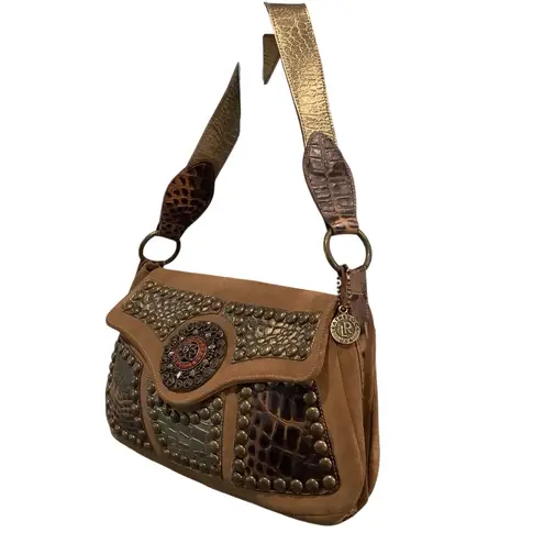 Leather Rock Elegant Brown &Bronze and Studded Genuine Leather Bag USA HAND MADE
