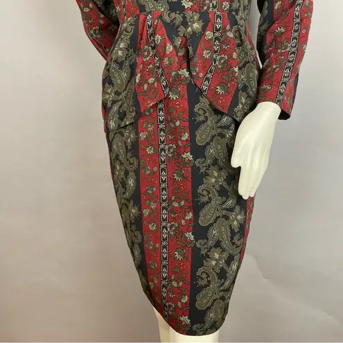 Vintage Dress 80s Pencil Petal Hip Skirt Layer Striped Floral Women Retro Black Red