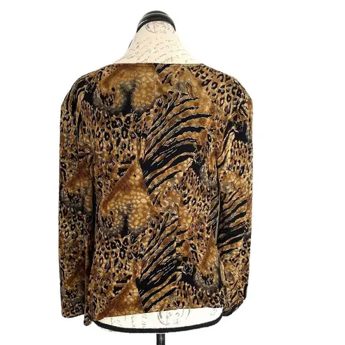 MSK Womens Blouse Size Medium Stretch Animal Print Long Slit Sleeve Faux Wrap