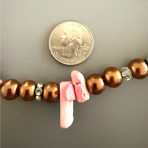 Pink Natural Gemstone Chocolate Colored Faux Pearl Necklace