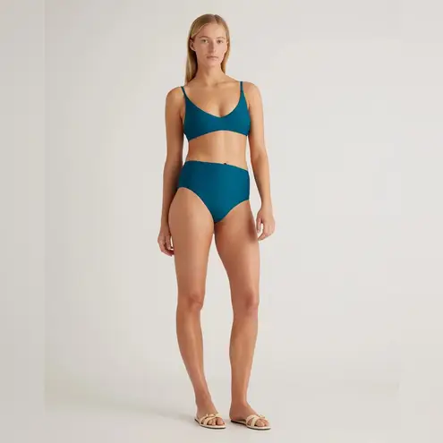 Quince NWT Italian High Rise Teal Blue Bikini Bottom Swimwear Sz M