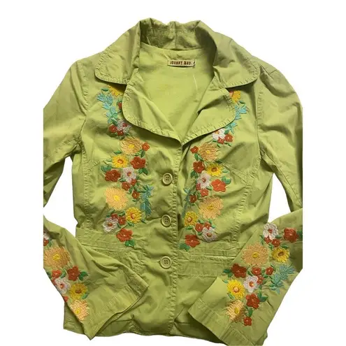 Johnny Was floral embroidered jacket green sz Small