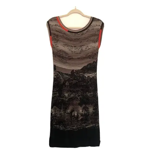 Diktons Barcelona Size 6 Multicolor Mountain Castle Artsy Midi Stretch Dress