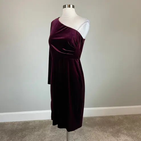 Alex Evenings Velvet One Shoulder Cocktail Dress Size 4 Wine Red Long Sleeve