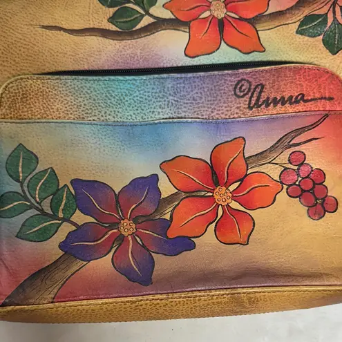 Anna Hand Painted Leather Crossbody Messenger Flap Bag with built in wallet like