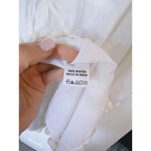 Melissa Odabash Sharize White Kaftan Cover up Pom Pom M/L Coastal Cowgirl Beach Size M