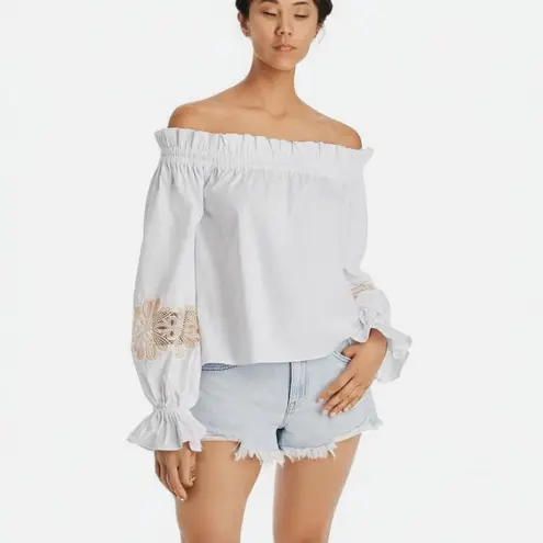 Ramy Brook Quinn Embroidered Off-Shoulder White Cotton Top Size M NWT Boho