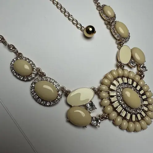 Kate Spade Capri Garden Bib Statement Cream Rhinestone & Enamel Necklace Gold
