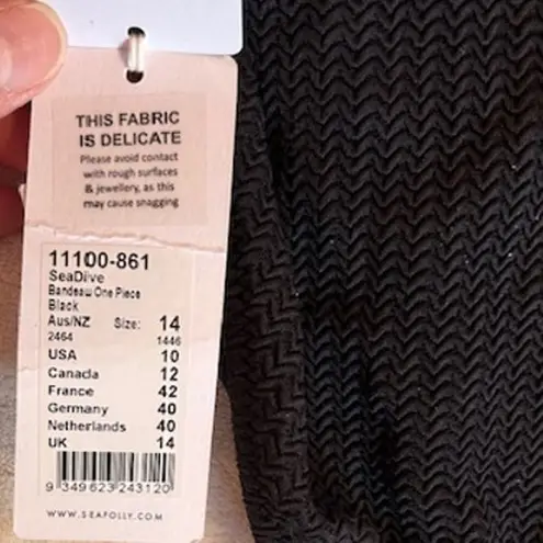 Seafolly Black Halter Bandeau One Piece Tie Swimsuit Bathing Suit NWT Size 10