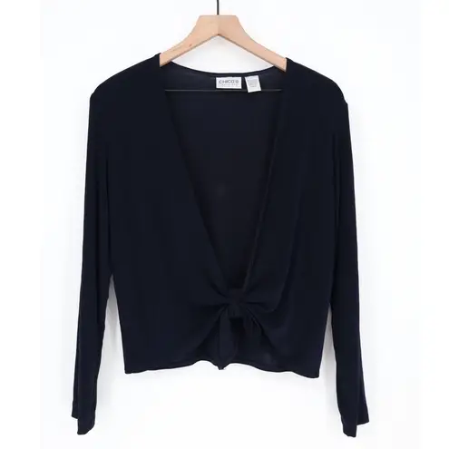 Chicos Travelers Navy Blue Long Sleeve Knot Front Cardigan Sweater Size 0/S
