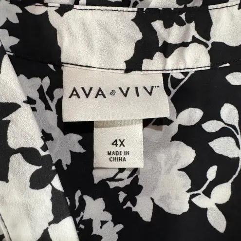 Ava & Viv 4X-Large Tunic Top Floral V-Neck Roll-Tab Sleeve Semi-Sheer Hi-Low Hem