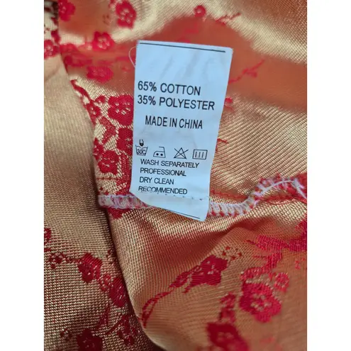 90s Vtg Cheongsam Dress Yue He Shi Lu Red/Gold Brocade Dress WIggle Gown Sz S Red