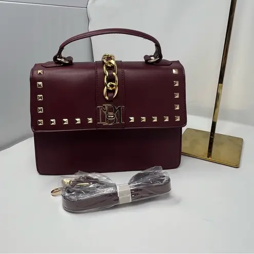 Badgley Mischka Purse Plain Grain Crossbody Big Chain Stud Lock Plum - MSRP $149