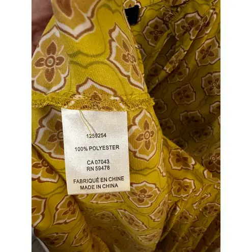Rachel Roy Women's XL Mustard Yellow Brown Patterned Long Sleeve Blouse