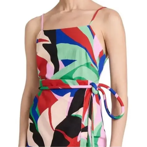 Farm Rio Colorful Monstera Mini Dress Wrap Linen Small Boho Vacay Beachy New