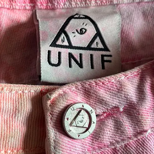 Unif Pastel Tie Dye Jean Shorts Distressed Denim 2010s Cut Offs Festival Rave