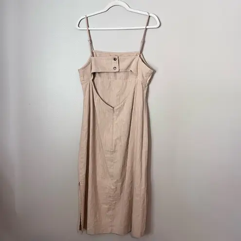 LPA Janina Side Slit Open Back Square Neck Midi Dress Sand Beige XL