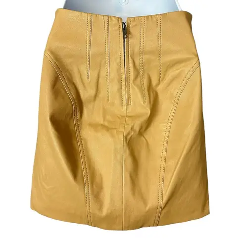 L'Academie Camel Real Leather Mini Skirt XXS Monochrome Designer $328 NEW no Tag