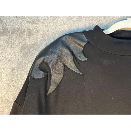 VTG Xabia Sweater 80s Medium Black Leather Shoulder Flames Whimsygoth Vampire