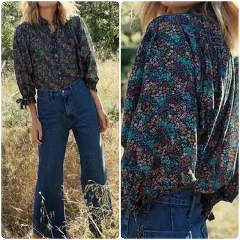 DOEN The Rose Top Navy Lady Bird Floral Print Blue