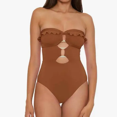 Soluna Swim Standard Buckle Up One Piece Bandeau Swimsuit Large Bronze Brown