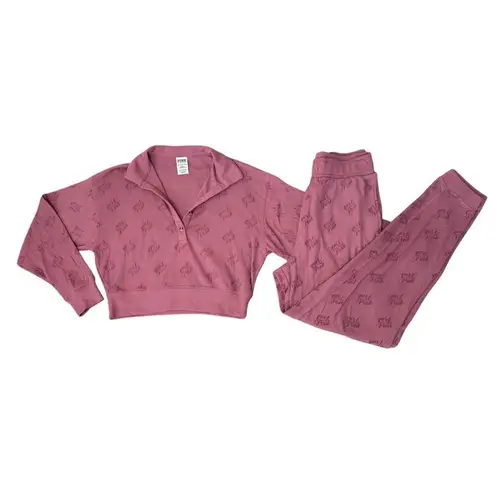Victoria’s Secret PINK Thermal Waffle Knit Jogger Pants Top Set Soft Begonia XS