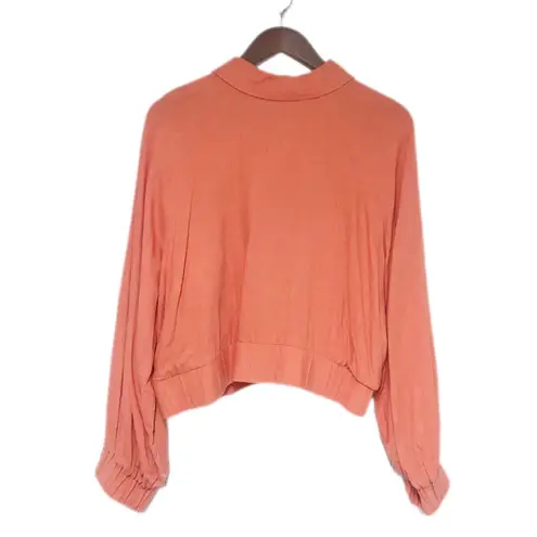 Eloquii Coral Orange Zip Front Cropped Bomber Jacket Linen Blend Plus Size 16