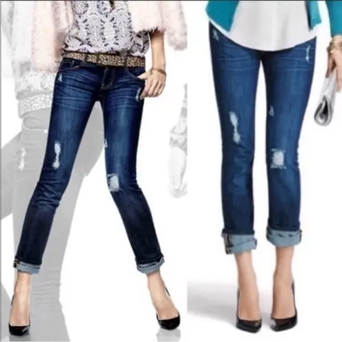 CAbi  Low-Rise Distressed Dark Wash #3045 Slim Boyfriend Jeans, 4