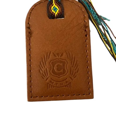 Consuela NWOT Brown Leather Bag Tag Luggage Tag Friendship Bracelet Embossed