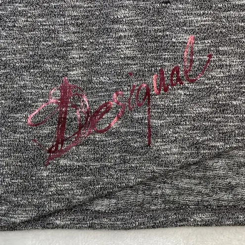 Desigual Graphic T-Shirt Floral Print 3/4 Sleeve Top Heather Gray L