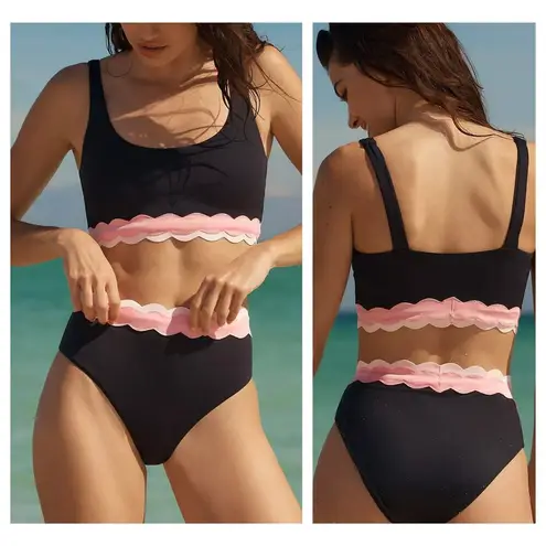 Beach Riot Marin Scallop Colorblock Bikini Top Size XL