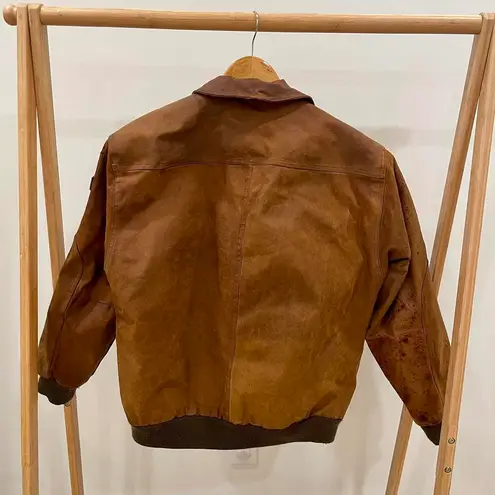 Vintage Leather Aviator Bomber Flight Jacket Coat in Cognac Brown Size L