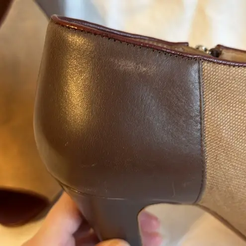 See By Chloe Peep Toe Leather Canvas Zip Up Heeled Ankle Bootie 39/9